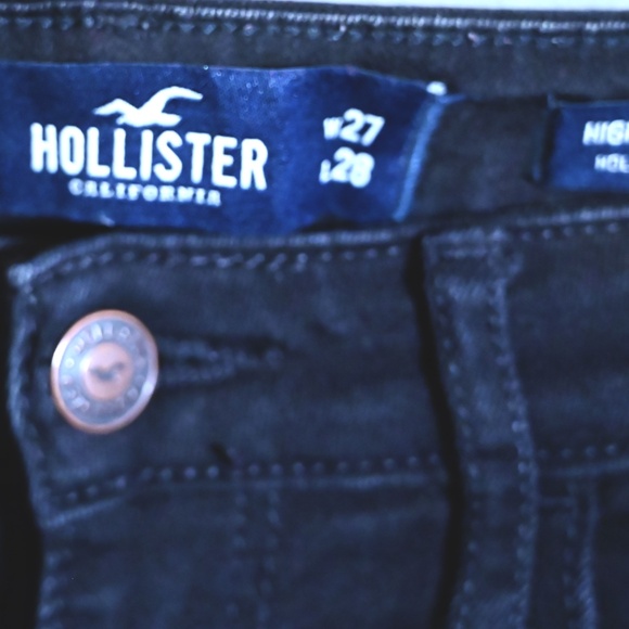 Black Hollister Skinny Jeans – Customized Flares with Pleated Leopard Fabric - Picture 3 of 5